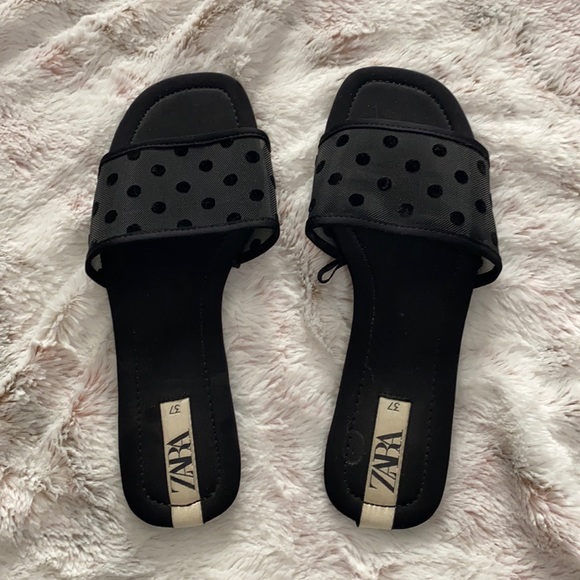 Zara black polka dot mesh sandals
